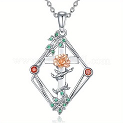 Alloy Colorful Rhinestone Rhombus with Floral Cross Pendant Necklaces for Women&nbsp;WG303FD-01