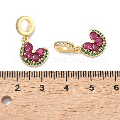 Brass Pave Green and Deep Pink Cubic Zirconia European Dangle Charms&nbsp;KK-P345-41G