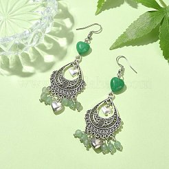 Natural Green Aventurine &  Malaysia Jade (Dyed) Heart Chandelier Earrings&nbsp;EJEW-JE05364-02