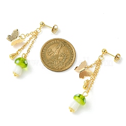 Lampwork Mushroom & Brass Butterfly Dangle Stud Earrings&nbsp;EJEW-TA00376