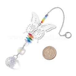 201 Stainless Steel Butterfly Shape & Rainbow Crystal Glass Hanging Suncatcher&nbsp;HJEW-JM04681