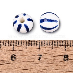 Hand Painted Blue and White Striped Round Porcelain Beads&nbsp;PORC-Q007-01A