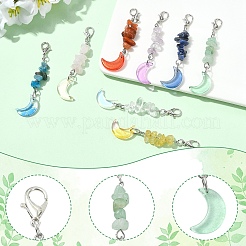 8Pcs 8 Colors Transparent Glass Moon & Gemstone Chip Pendant Decorations&nbsp;HJEW-YW00382
