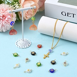 40Pcs 8 Styles Handmade Millefiori Lampwork Flat Round Connector Charms&nbsp;PALLOY-YW00210