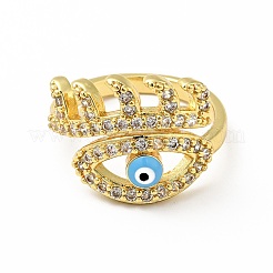 Enamel Horse Eye Open Cuff Ring with Clear Cubic Zirconia&nbsp;RJEW-A008-02G