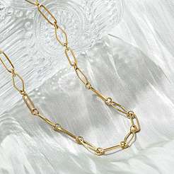 304 Stainless Steel Rhombus & Oval Link Chain Necklace&nbsp;BJEW-B072-03G