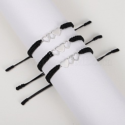 3Pcs 3 Style Stainless Steel Heart Link Bracelets Set&nbsp;BJEW-SW00106-02