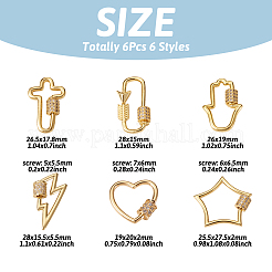 6Pcs 6 Styles Brass Micro Pave Clear Cubic Zirconia Keychain Clasps&nbsp;KK-TA0001-21