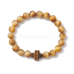 Natural Tiger Eye Round Beads Stretch Bracelets&nbsp;BJEW-JB13370-02