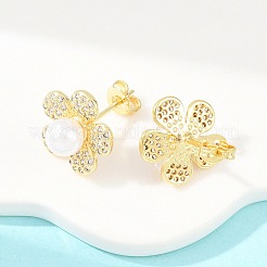Brass Micro Pave Cubic Zirconia Stud Earrings&nbsp;EJEW-F405-04G