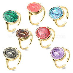 Brass Enamel Adjustable Cuff Rings&nbsp;RJEW-G349-01G