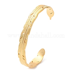 304 Stainless Steel Feather Shape Cuff Bangles&nbsp;BJEW-F457-24G
