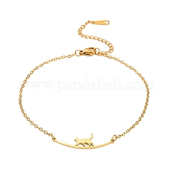 Cat Shape 304 Stainless Steel Link Anklets for Women&nbsp;AJEW-G068-01G