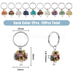 20Pcs 10 Colors Gemstone Chip & Alloy Tree of Life Pendant Keychain&nbsp;KEYC-AB00029