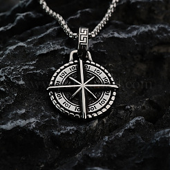 Vintage 304 Stainless Steel Viking Star Compass Pendant Box Chain Necklaces for Men&nbsp;WG56084-01