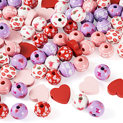 80Pcs 8 Styles Valentine's Day Printed Wood Beads&nbsp;WOOD-TA0003-01