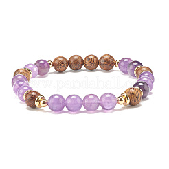 Natural Wenge Wood & Gemstone Beaded Stretch Bracelet&nbsp;BJEW-JB07818