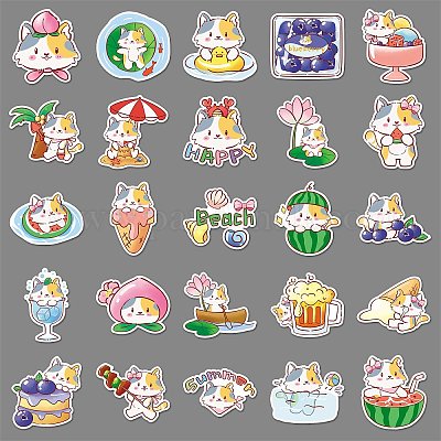 100Pcs Cat PET Stickers&nbsp;PW-WG73224-01-1
