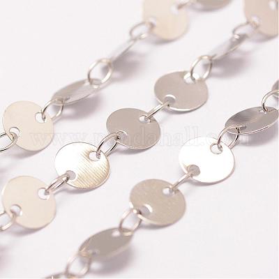 Rack Plating Brass Handmade Flat Sequin Chains&nbsp;CHC-P0004-01-6mm-P-1