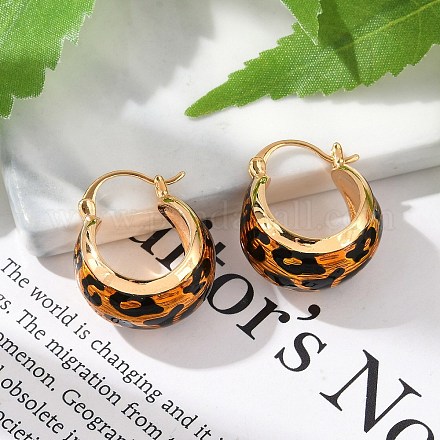 Brass Enamel Hoop Earrings EJEW-P301-07G-1