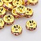 Brass Rhinestone Spacer Beads, Cadmium Free & Lead Free, Grade A, Straight Flange, Golden Metal Color, Rondelle, Light Rose, 8x3.8mm, Hole: 1.5mm