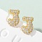 Brass Micro Pave Cubic Zirconia Stud Earrings, Pave Cluster Earring, Rack Plating, Long-Lasting Plated, Real 18K Gold Plated, Letter J, 13.5x9mm
