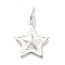 Sterling Silver Charms, with Jump Ring, with S925 Stamp, Star, 14x12x2.5mm, Hole: 3.5mm