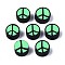 Handmade Polymer Clay Beads, Flat Round with Peace Sign, Spring Green, 9~10x4.5mm, Hole: 1.6mm