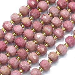 Natural Rhodochrosite Beads Strands, with Seed Beads, Faceted, Lantern, 8~8.5x6.5~7mm, Hole: 0.6mm, about 44pcs/strand, 15.16''(38.5cm)