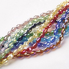 Electroplate Glass Beads Strands, AB Color Plated, Faceted Oval, Mixed Color, 6x4mm, Hole: 1mm, about 63~65pcs/strand, 16.14~16.54 inch(41~42cm)
