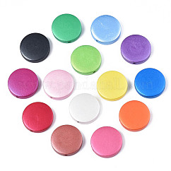 Painted Natural Wood Beads, Pearlized, Flat Round, Mixed Color, 20x5mm, Hole: 1.8mm