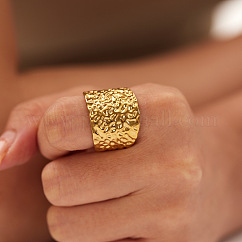 Adjustable 304 Stainless Steel Textured Wide Cuff Rings with Folded Wrinkles for Women, Trendy and Versatile, Real 18K Gold Plated, 18mm