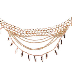 Alloy Curb Chain Leaf Charm Tassel Multi-Layered Waist Belly Chains&nbsp;FS-WGB4872-01