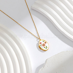 304 Stainless Steel Enamel Geometric Magnetic Photo Locket Pendant Necklaces for Women&nbsp;WG980C2-03