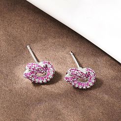 knot Brass Micro Pave Cubic Zirconia Stud Earrings&nbsp;EJEW-C174-01P-02