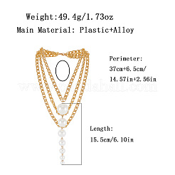 White Plastic Imitation Pearl Beads Alloy Layered Chain Lassel Bib Necklaces for Women&nbsp;WG9451F-01