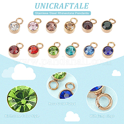 24Pcs 12 Colors Ion Plating(IP) Rose Gold Plated 304 Stainless Steel Rhinestone Pendants&nbsp;STAS-UN0050-52