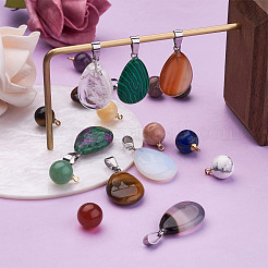 40Pcs 20 Style Natural & Synthetic Gemstone Pendants&nbsp;G-PJ0001-01
