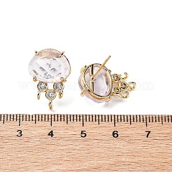 Brass Micro Pave Cubic Zirconia Stud Earring Findings with Natural Gemstone&nbsp;KK-Z096-05G