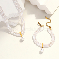 Multi Strand Plastic Imitation Pearl Beaded Choker Necklaces & Bracelets Sets&nbsp;PQ1108