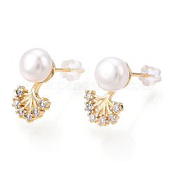 Clear Cubic Zirconia Tree of Life Stud Earrings with Natural Pearl&nbsp;PEAR-N020-06I