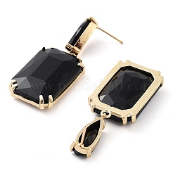 Glass Rectangle Dangle Stud Earrings&nbsp;EJEW-Q800-15F-KCG