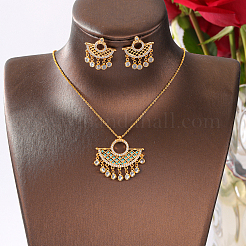 Brass Micro Pave Clear Cubic Zirconia Moon Pendant Necklaces & Stud Earrings Sets for Women&nbsp;DZ0544