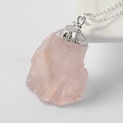 Natural Bezel Raw Rough Gemstone Rose Quartz Pendant Necklaces&nbsp;NJEW-JN01110