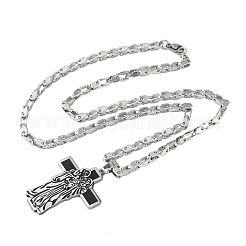 Religion 201 Stainless Steel Enamel Black Virgin Mary Cross Pendant Necklaces&nbsp;NJEW-C104-02A