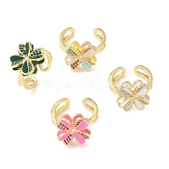 Brass Micro Pave Cubic Zirconia Enamel Cuff Open Rings&nbsp;RJEW-Z145-02G