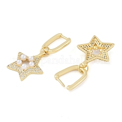 Brass Micro Pave Clear Cubic Zirconia ABS Pearl Hoop Earrings for Women&nbsp;EJEW-S225-17G