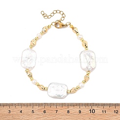 Natural Baroque Pearl Keshi Pearl & Brass Beaded Bracelets for Women&nbsp;BJEW-JB13798