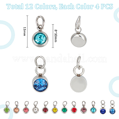 48Pcs 12 Colors 201 Stainless Steel Rhinestone Charms&nbsp;PALLOY-UN00003