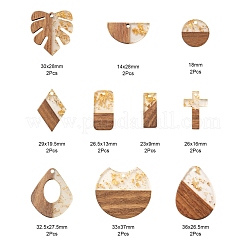 20Pcs 10 Style Resin & Walnut Wood Pendants&nbsp;RESI-LS0001-22